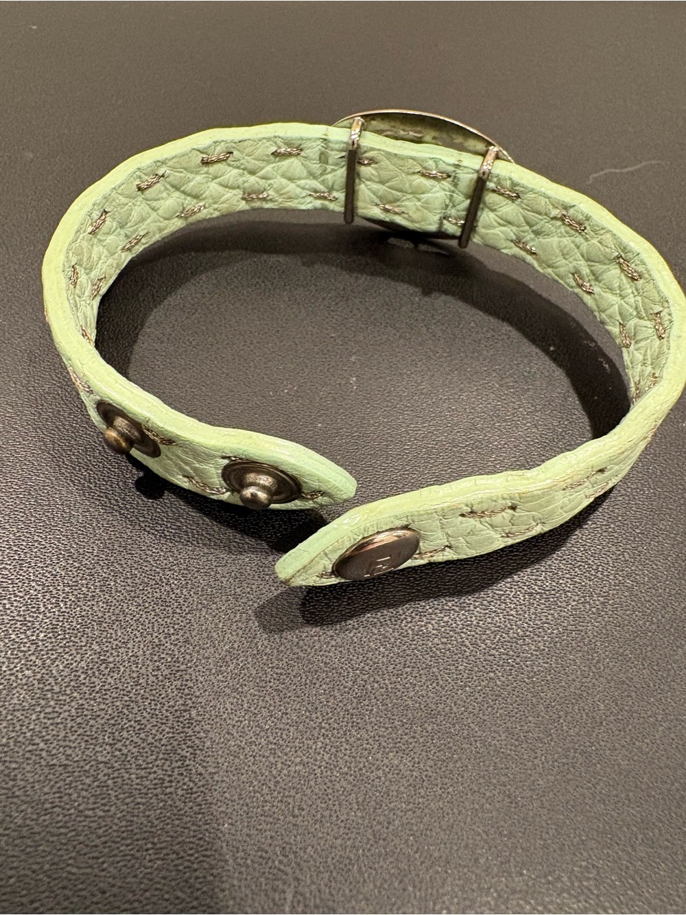 Fendi Mint Green Leather Horse Medallion Bracelet/Cuff - Picture 6 of 8